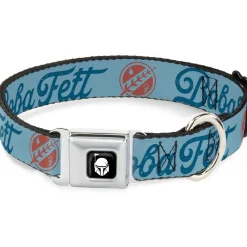 Star Wars Boba Fett Helmet Logo Full Color Black/White Seatbelt Buckle Collar - Star Wars BOBA FETT Script and Logo Blues/Red