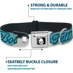 Star Wars Boba Fett Helmet Logo Full Color Black/White Seatbelt Buckle Collar - Star Wars BOBA FETT Script and Logo Blues/Red