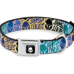 Star Wars Boba Fett Helmet Logo Full Color Black/White Seatbelt Buckle Collar - Boba Fett BOBA LIVES Graffiti Stacked Multi Color