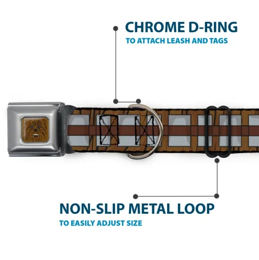 Star Wars Chewbacca Face CLOSE-UP Full Color Brown Seatbelt Buckle Collar - Star Wars Chewbacca Bandolier Bounding Browns/Gray