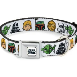 STAR WARS Doodle Logo Full Color White/Black Seatbelt Buckle Collar - Star Wars 6-Character Faces White