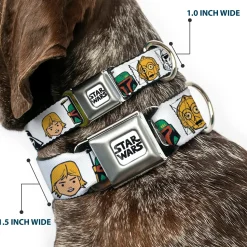 STAR WARS Doodle Logo Full Color White/Black Seatbelt Buckle Collar - Star Wars 6-Character Faces White