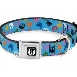 Star Wars Jedi Order Icon Full Color Black/White Seatbelt Buckle Collar - Star Wars Jedi Order and Rebel Alliance Icons Scattered Blue/Multi Color