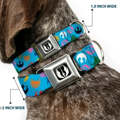Star Wars Jedi Order Icon Full Color Black/White Seatbelt Buckle Collar - Star Wars Jedi Order and Rebel Alliance Icons Scattered Blue/Multi Color