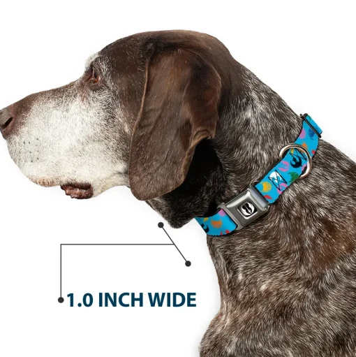 Star Wars Jedi Order Icon Full Color Black/White Seatbelt Buckle Collar - Star Wars Jedi Order and Rebel Alliance Icons Scattered Blue/Multi Color