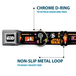 STAR WARS Logo Black/White Seatbelt Buckle Collar - Star Wars Festive Candy Icons Collage Black/Multi Color