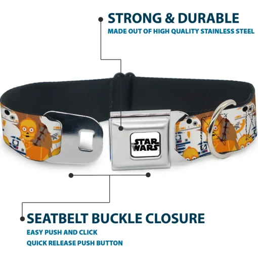 STAR WARS Logo Full Color White/Black Seatbelt Buckle Collar - Star Wars 5-Character Poses Stacked