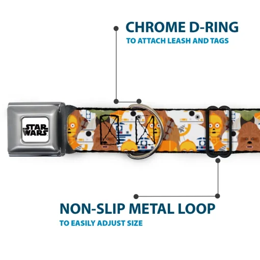 STAR WARS Logo Full Color White/Black Seatbelt Buckle Collar - Star Wars 5-Character Poses Stacked