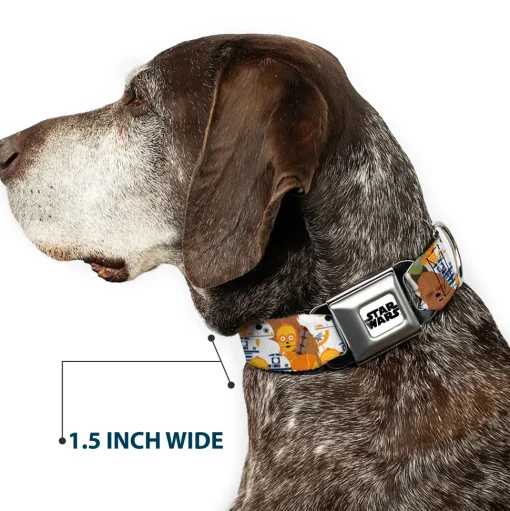 STAR WARS Logo Full Color White/Black Seatbelt Buckle Collar - Star Wars 5-Character Poses Stacked