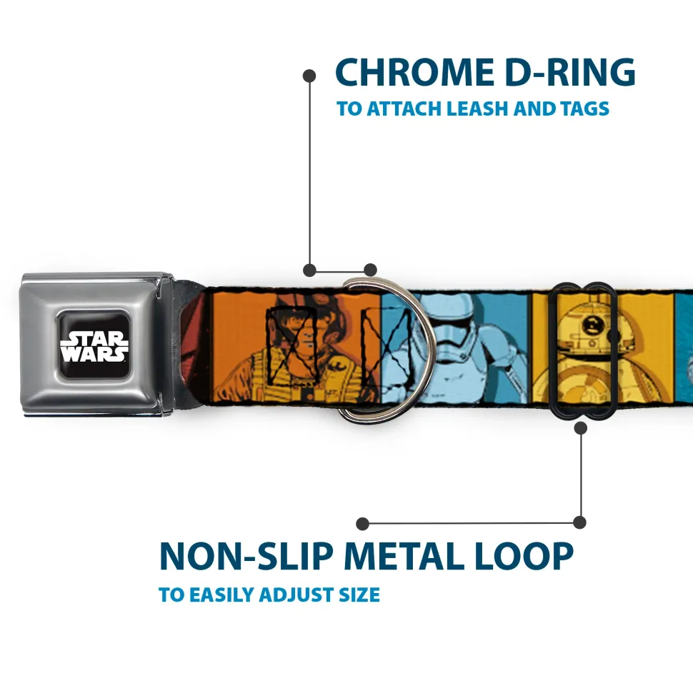 STAR WARS Logo Full Color Black/White Seatbelt Buckle Collar - Star Wars the Force Awakens Character and Icon Blocks Multi Color