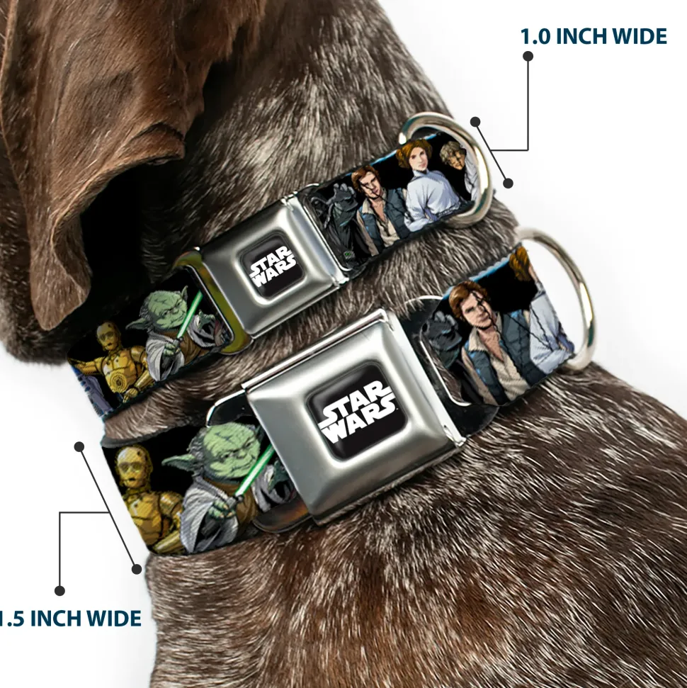 STAR WARS Logo Full Color Black/White Seatbelt Buckle Collar - Star Wars Classic Character Poses Black