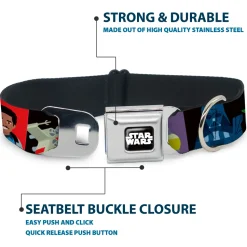STAR WARS Logo Full Color Black/White Seatbelt Buckle Collar - Star Wars Classic 16-Character Pose Blocks Multi Color