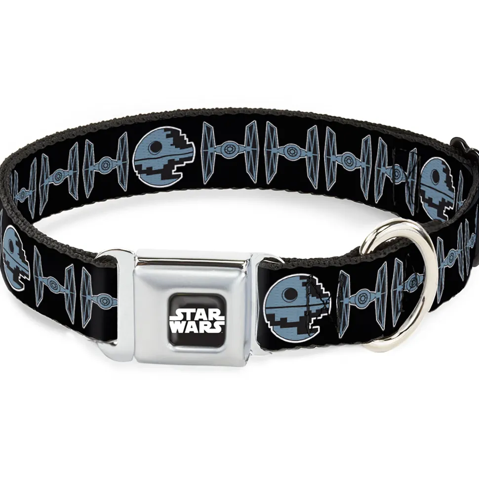 STAR WARS Logo Full Color Black/White Seatbelt Buckle Collar - Star Wars Death Star and TIE Fighters Black/Gray
