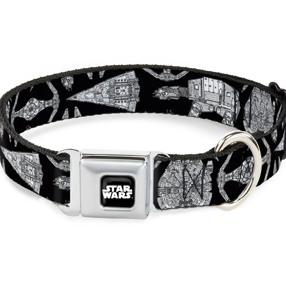 STAR WARS Logo Full Color Black/White Seatbelt Buckle Collar - Star Wars Ships and Vehicles Black/Grays