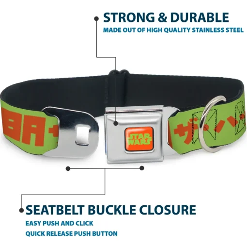 STAR WARS Logo Full Color Orange/Green Seatbelt Buckle Collar - Star Wars JABBA THE HUTT Text and Characters Green/Orange