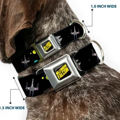 Star Wars MILLINNIUM FALCON Text Full Color Black/Yellow Seatbelt Buckle Collar - Star Wars Death Star Millennium Falcon and X-Wing Fighter in Space Black