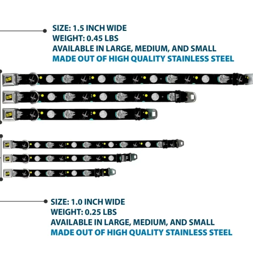 Star Wars MILLINNIUM FALCON Text Full Color Black/Yellow Seatbelt Buckle Collar - Star Wars Death Star Millennium Falcon and X-Wing Fighter in Space Black