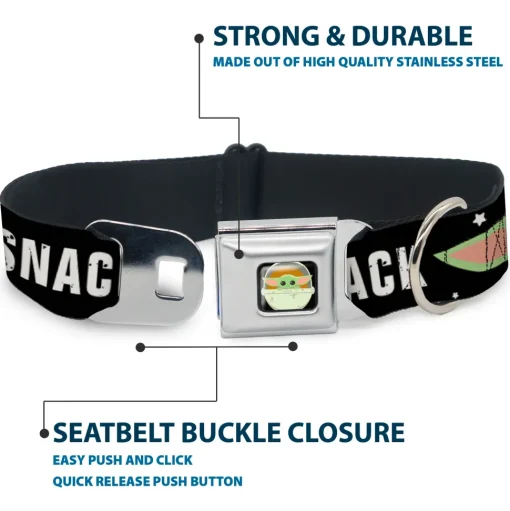 Star Wars The Child Chibi Pod Pose Full Color Black Seatbelt Buckle Collar - Star Wars The Child Chibi Face PROTECT ATTACK SNACK Black/White