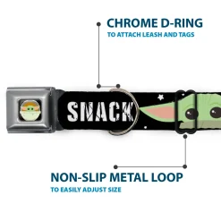 Star Wars The Child Chibi Pod Pose Full Color Black Seatbelt Buckle Collar - Star Wars The Child Chibi Face PROTECT ATTACK SNACK Black/White