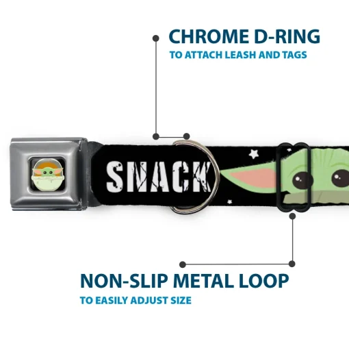 Star Wars The Child Chibi Pod Pose Full Color Black Seatbelt Buckle Collar - Star Wars The Child Chibi Face PROTECT ATTACK SNACK Black/White
