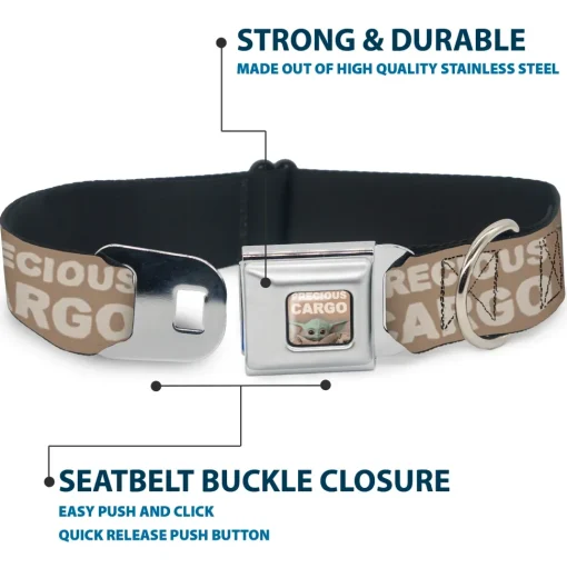 Star Wars The Child Sitting Pose PRECIOUS CARGO CLOSE-UP Full Color Tan/White Seatbelt Buckle Collar - Star Wars The Child Sitting Pose PRECIOUS CARGO Tan/White