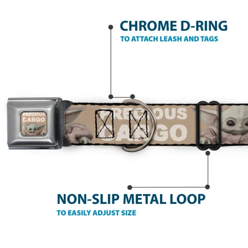 Star Wars The Child Sitting Pose PRECIOUS CARGO CLOSE-UP Full Color Tan/White Seatbelt Buckle Collar - Star Wars The Child Sitting Pose PRECIOUS CARGO Tan/White