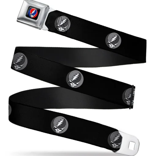 Steal Your Face Seatbelt Belt - Steal Your Face Repeat Black/Gray Webbing