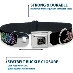 Steal Your Face Seatbelt Buckle Collar - Dancing Skeletons Black/Multi Color