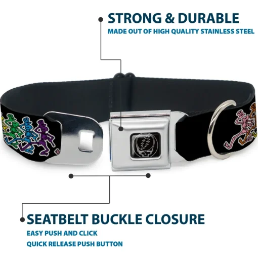 Steal Your Face Seatbelt Buckle Collar - Dancing Skeletons Black/Multi Color
