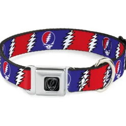 Steal Your Face Seatbelt Buckle Collar - Steal Your Face w/Lightning Bolt Repeat Red/White/Blue
