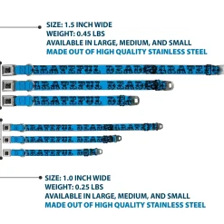 Steal Your Face Seatbelt Buckle Collar - Grateful Dead Text w/Skull & Roses Turquoise