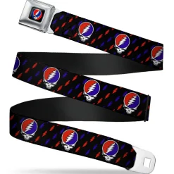 Steal Your Face Seatbelt Belt - Steal Your Face Repeat w/Mini Lightning Bolt Black/Red/White/Blue Webbing