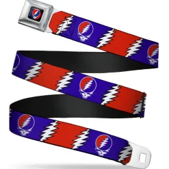 Steal Your Face Seatbelt Belt - Steal Your Face w/Lightning Bolt Repeat Red/White/Blue Webbing