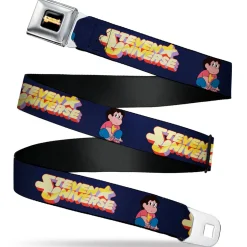 STEVEN UNIVERSE Title Logo Full Color Black Seatbelt Belt - STEVEN UNIVERSE Sitting Pose and Title Logo Navy Blue Webbing