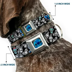 Stitch Face CLOSE-UP Full Color Seatbelt Buckle Collar - Stitch Poses/Mini Scrump Scattered