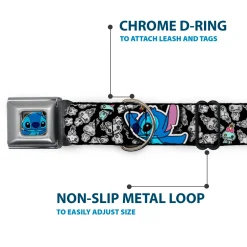 Stitch Face CLOSE-UP Full Color Seatbelt Buckle Collar - Stitch Poses/Mini Scrump Scattered