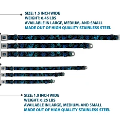 Stitch Pose Full Color Black/Neon Blue Seatbelt Buckle Collar - Electric Stitch Poses Black/Neon Blue