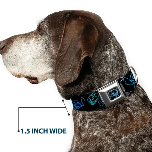 Stitch Pose Full Color Black/Neon Blue Seatbelt Buckle Collar - Electric Stitch Poses Black/Neon Blue