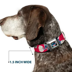 Stitch Smiling Full Color CLOSE-UP Seatbelt Buckle Collar - Lilo & Stitch Stitch 4-Poses/Lilo Dress Leaves Red/Ivory