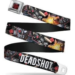 Suicide Squad Target Full Color Black/Red Seatbelt Belt - DEADSHOT Face/Pose/Targets/Bullets Webbing