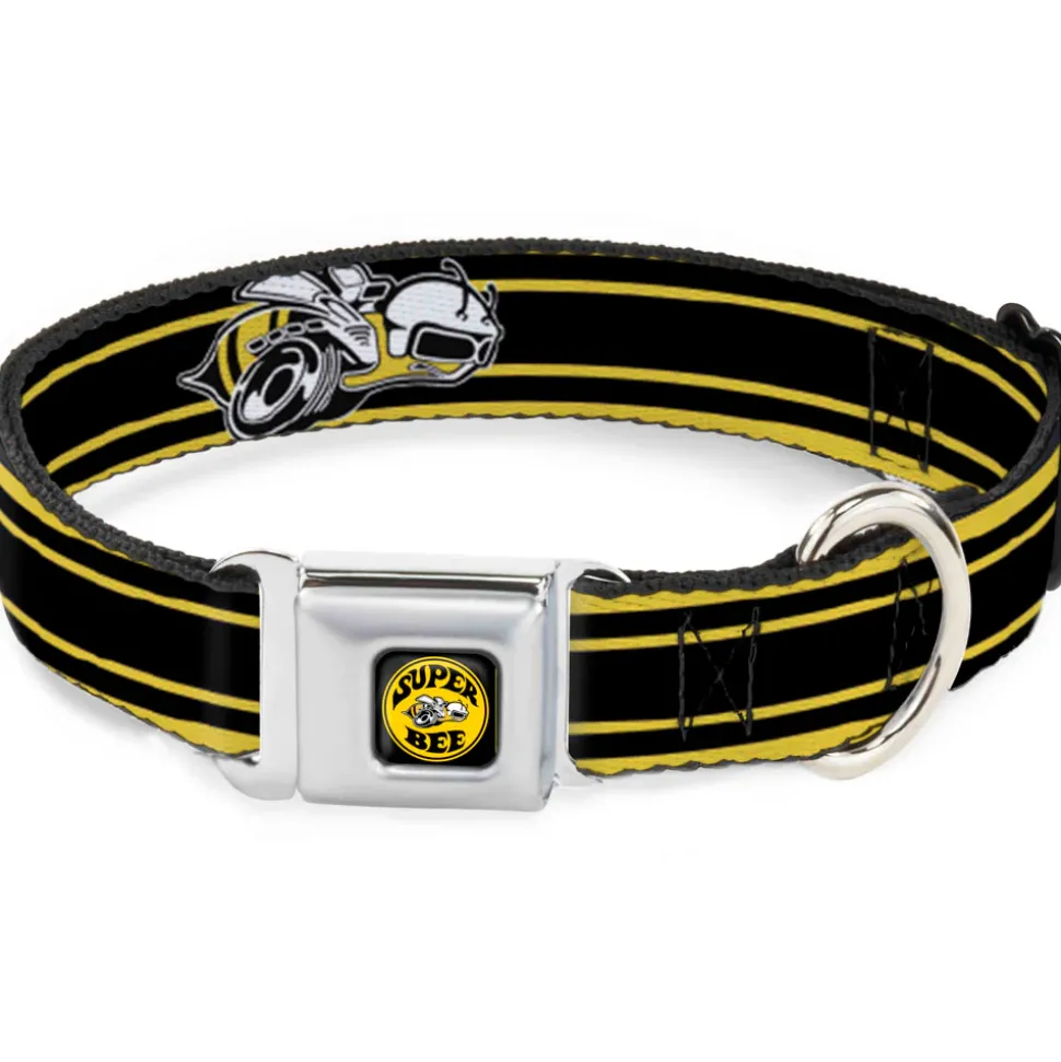 SUPER BEE Logo Full Color Black/Yellow/White Seatbelt Buckle Collar - SUPER BEE Logo/Stripes Black/Yellow/White