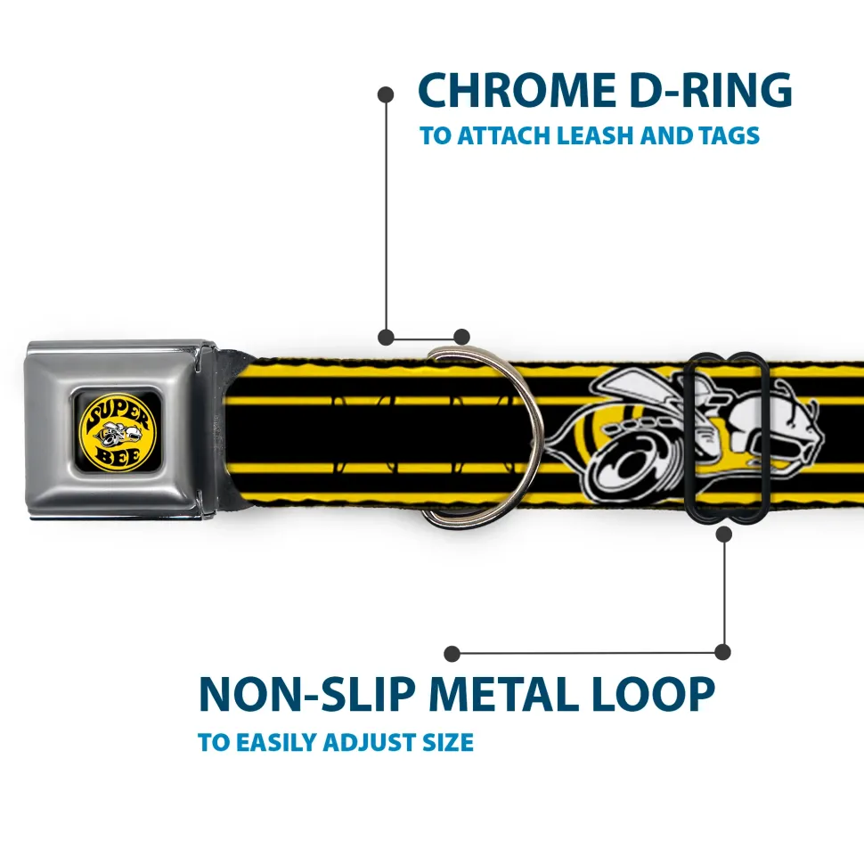 SUPER BEE Logo Full Color Black/Yellow/White Seatbelt Buckle Collar - SUPER BEE Logo/Stripes Black/Yellow/White
