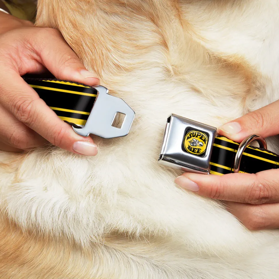 SUPER BEE Logo Full Color Black/Yellow/White Seatbelt Buckle Collar - SUPER BEE Logo/Stripes Black/Yellow/White