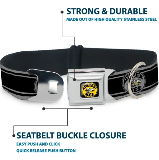 SUPER BEE Logo Full Color Black/Yellow/White Seatbelt Buckle Collar - SUPER BEE Logo/Stripes Black/Gray/Yellow/White