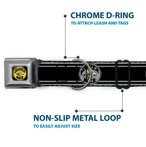 SUPER BEE Logo Full Color Black/Yellow/White Seatbelt Buckle Collar - SUPER BEE Logo/Stripes Black/Gray/Yellow/White