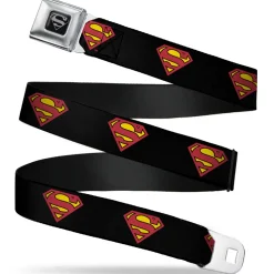 Superman Black Silver Seatbelt Belt - Superman Shield Black Webbing