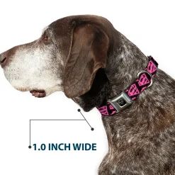 Superman Black Silver Seatbelt Buckle Collar - Diagonal Superman Logo w/Hearts Black/Pink