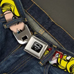 Superman Black Silver Seatbelt Belt - SUPERGIRL w/Face CLOSE-UP Webbing