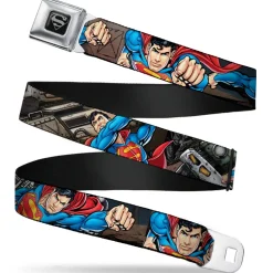 Superman Black Silver Seatbelt Belt - Superman Metropolis Face-Off Webbing