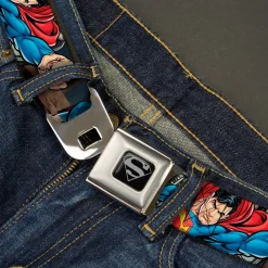 Superman Black Silver Seatbelt Belt - Superman Metropolis Face-Off Webbing